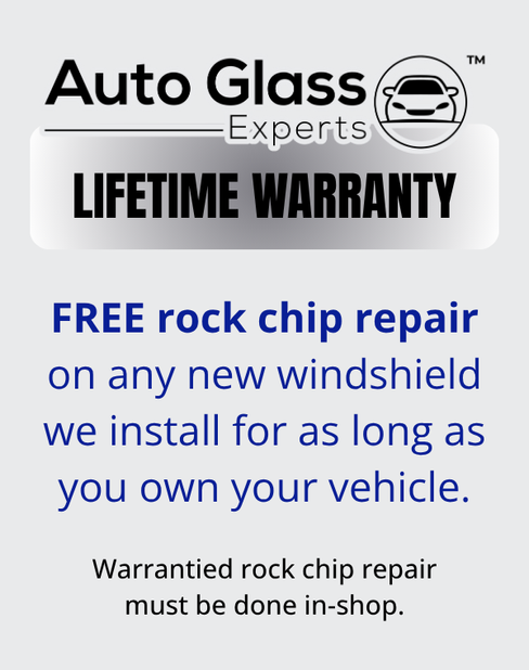 Auto Glass Experts ad for lifetime warranty and free rock chip repair on new windshields