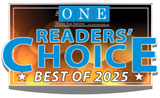 ONE Readers' Choice Best of 2025 badge with blue, black, orange, and white text
