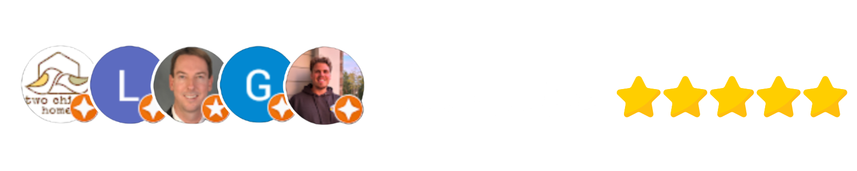 Logo-style graphic with overlapping profile circles and five gold star ratings on a white background