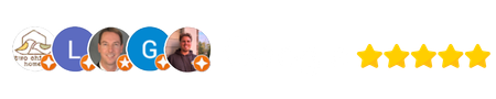 Five overlapping circular profile icons beside five gold stars on a white background