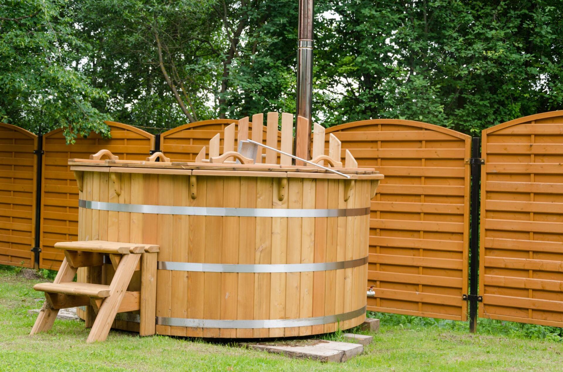 hot tub in the yard