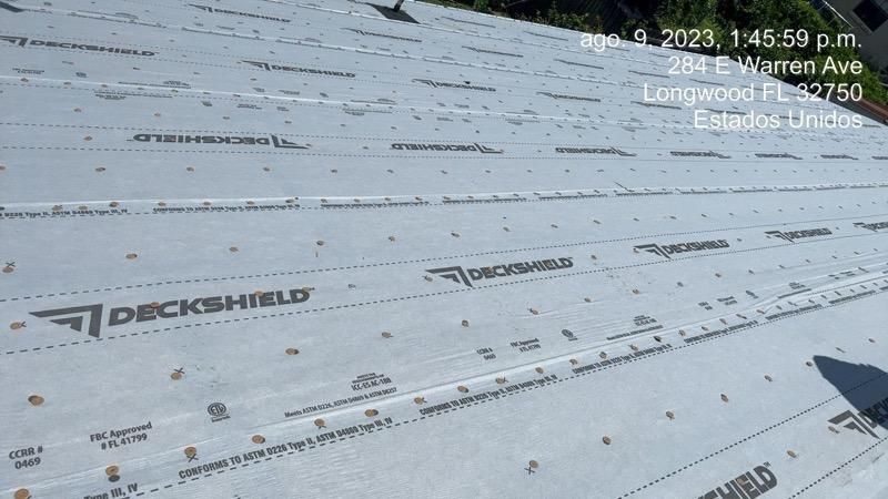 Roof with DeckShield underlayment installed, 284 E Warren Ave, Longwood, FL.
