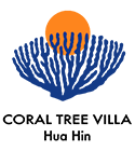 Logo for Coral Tree Villa, Hua Hin: Blue coral design with an orange sun, and text underneath.