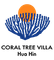 Logo for Coral Tree Villa, Hua Hin: Blue coral design with an orange sun, and text underneath.