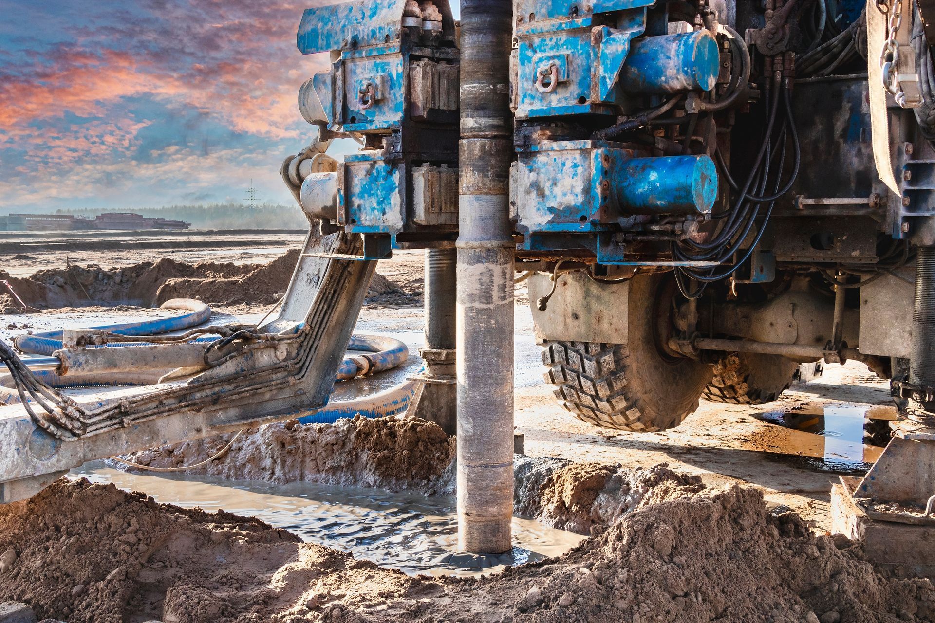 Drilling rig on a construction site