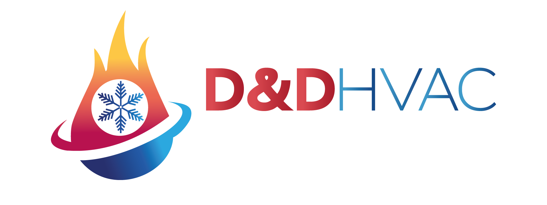 A logo for a company called d & dhvac with a fire and a snowflake.