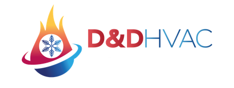 A logo for a company called d & dhvac with a fire and a snowflake.