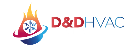 A logo for a company called d & dhvac with a fire and a snowflake.