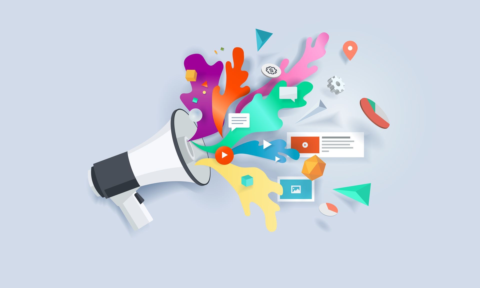 Megaphone with social media icons coming out.