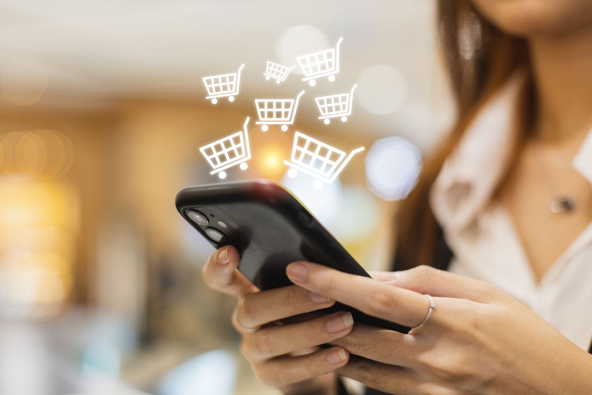 Phone with shopping carts coming out