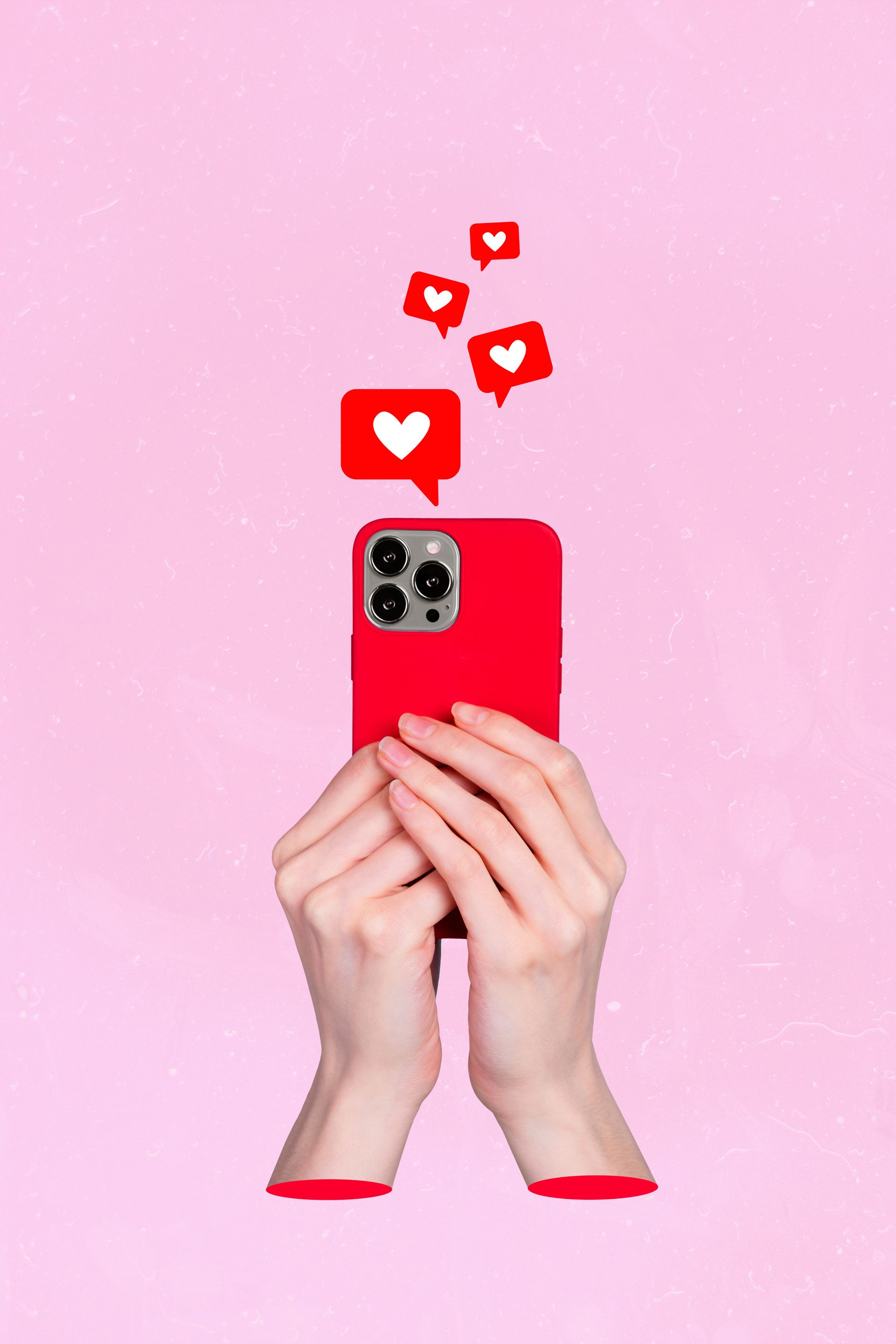 Phone with love hearts coming out