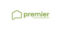 Premier logo with green house outline and tagline on white background