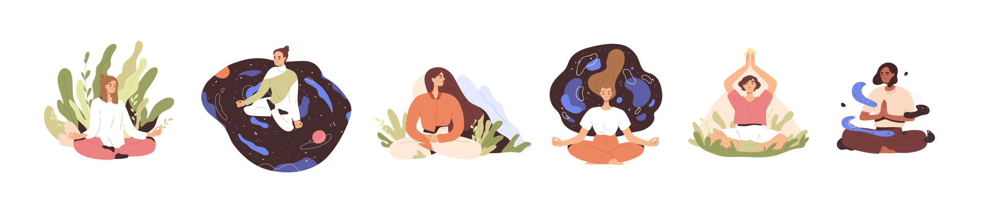A group of people are sitting in different poses of yoga.