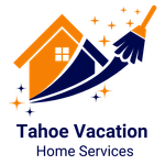 A logo for Tahoe Vacation Home Services with a house and a broom.