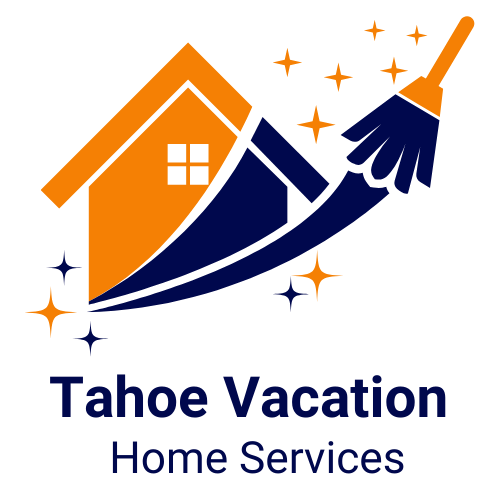 A logo for Tahoe Vacation Home Services with a house and a broom.