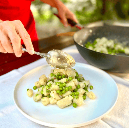 Plate of gnocchi and peas