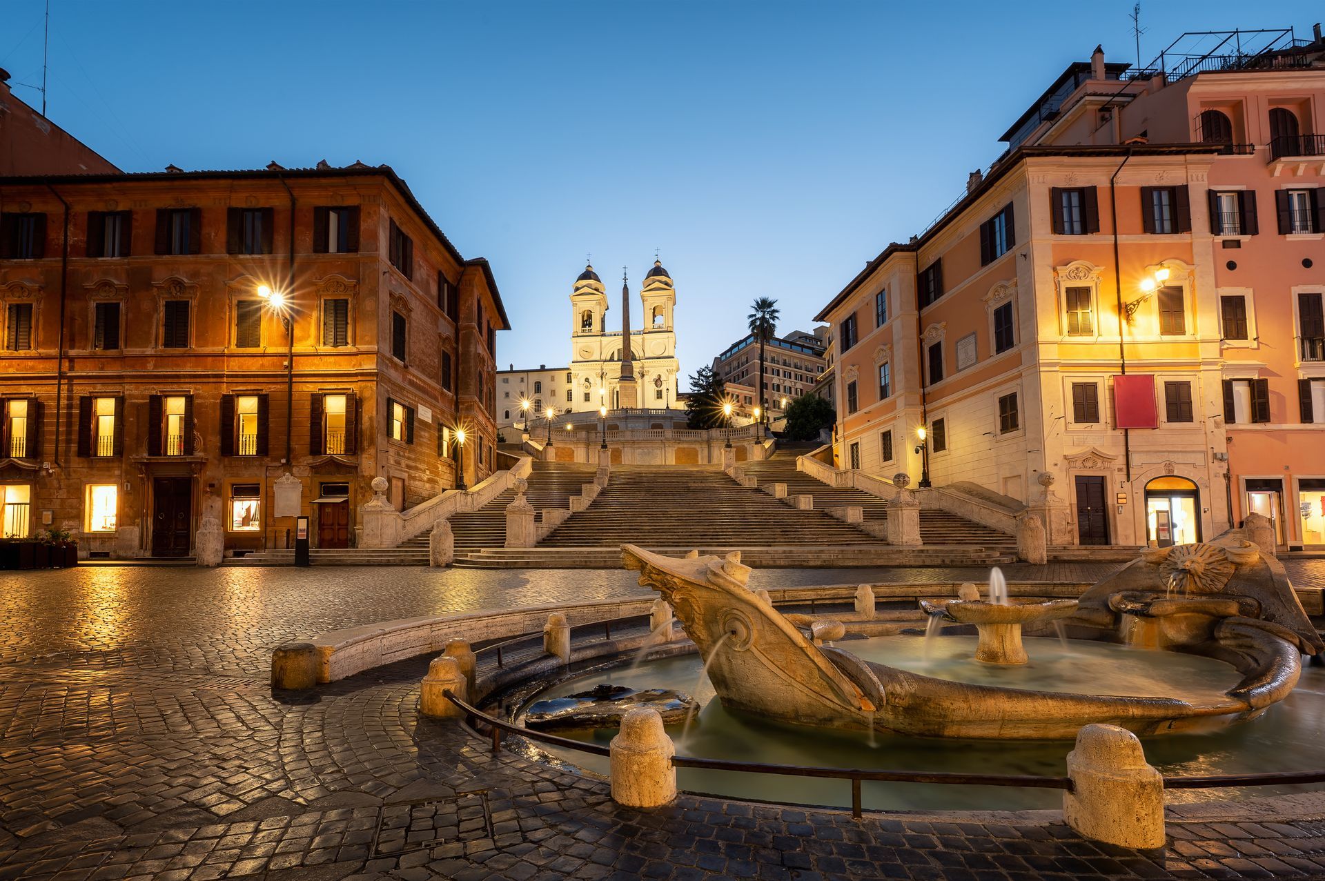 Ancient ruins and buildings in Rome under a clear blue sky.