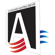 Logo for A Squared Heating and Air with a large black-and-white &ldquo;A&rdquo; and red and blue wave accents