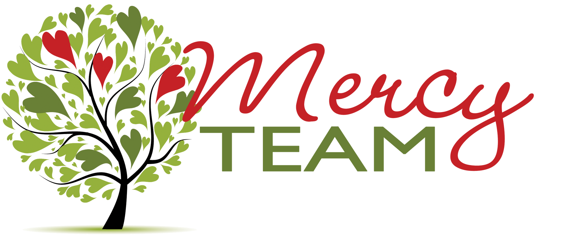 the mercy team logo has a tree with hearts on it .