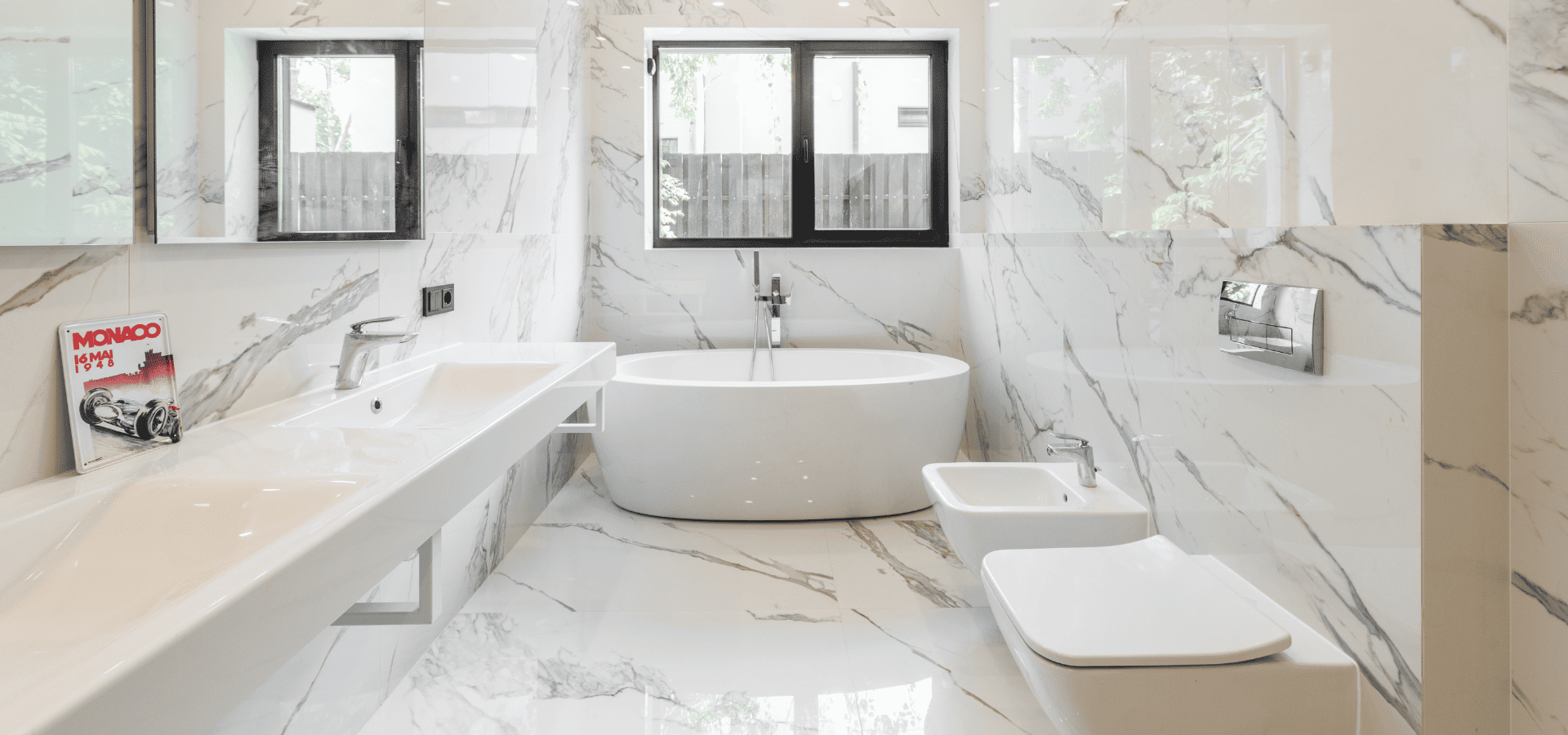 Ceramic flooring and wall tiles, made to mimic marble