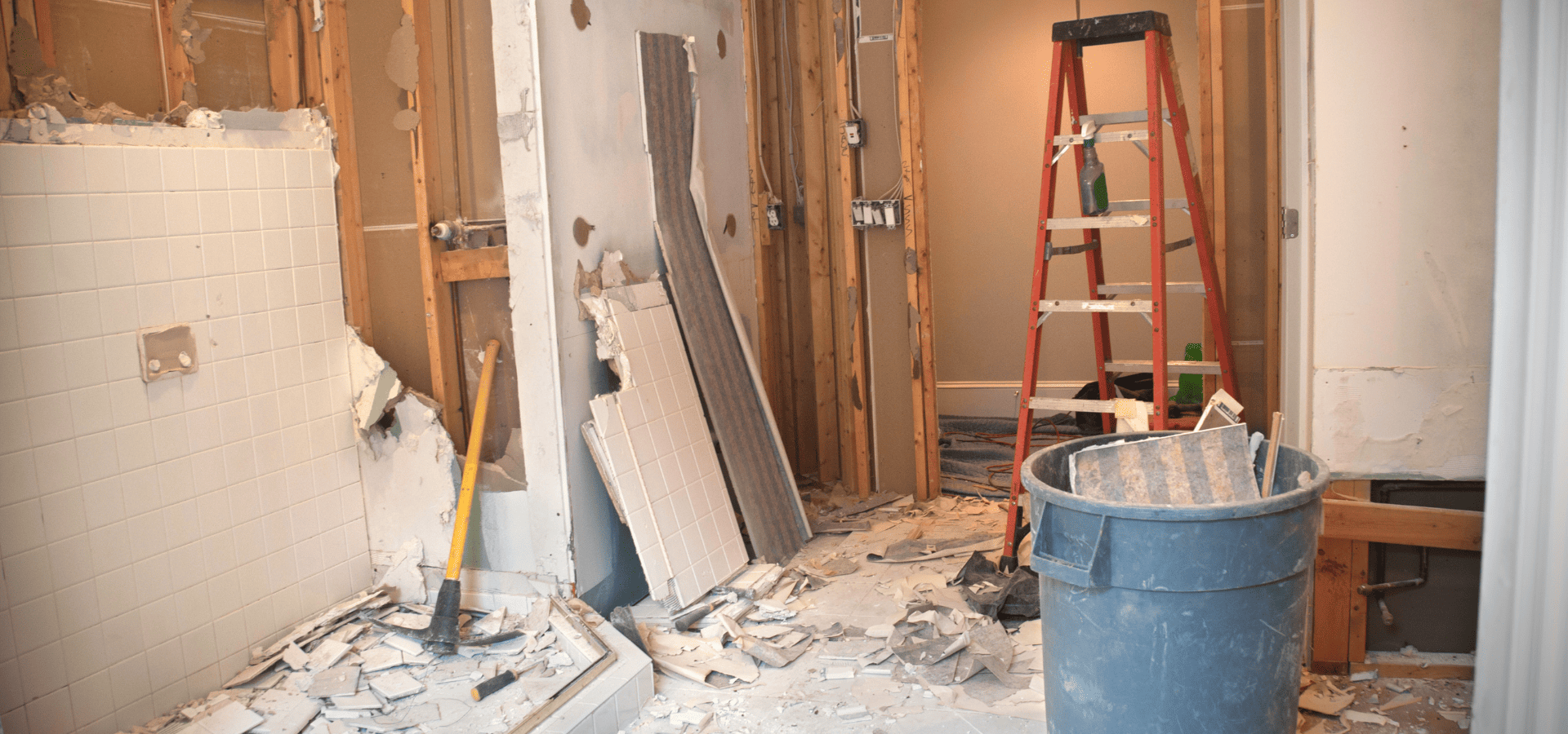 A demolished bathroom in Denver ready to be remodeled