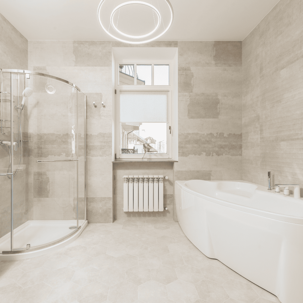 Replacing an old shower and bathtub with new contemporary ones, replacement done by Denver Bathroom Pros