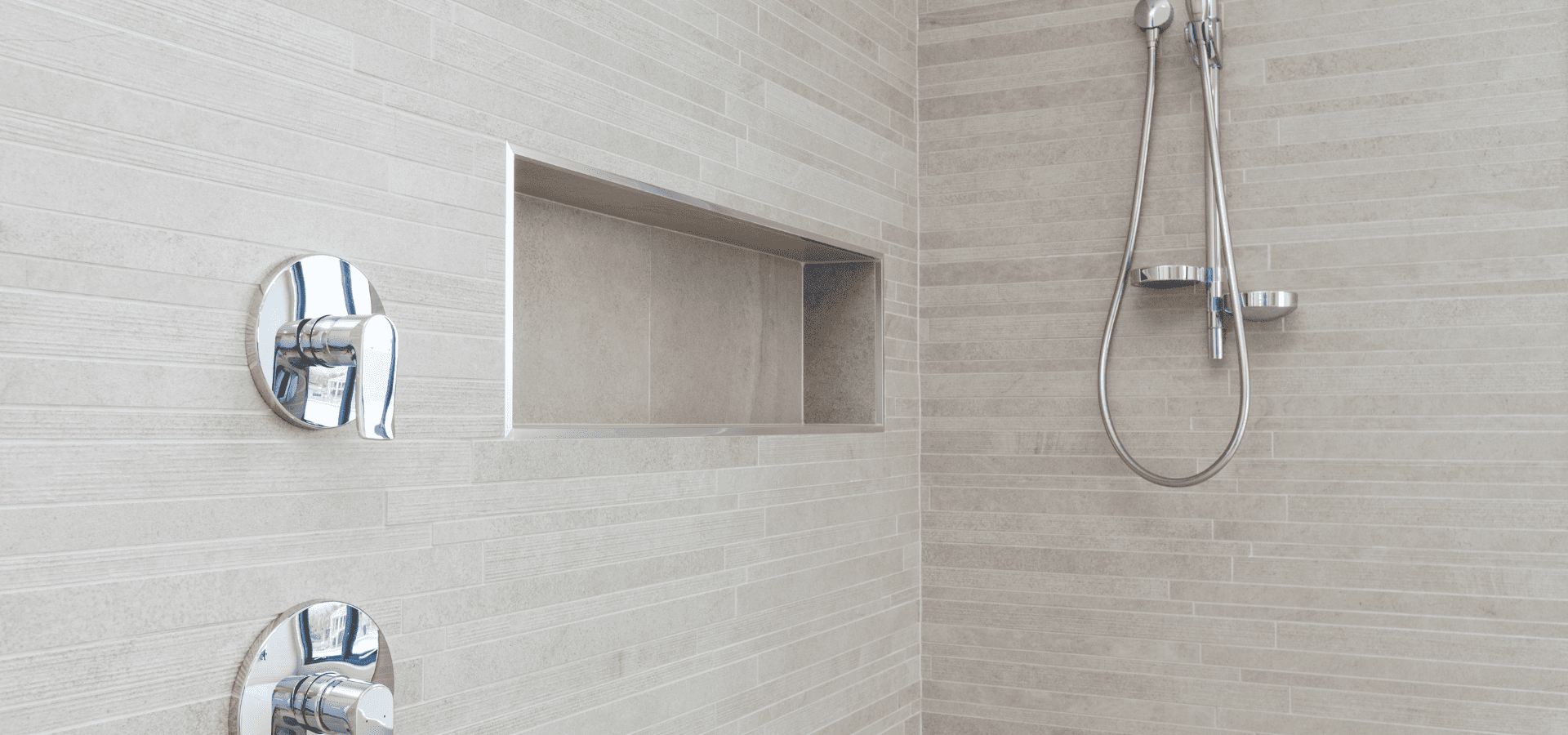 Built-in niche in a small bathroom shower