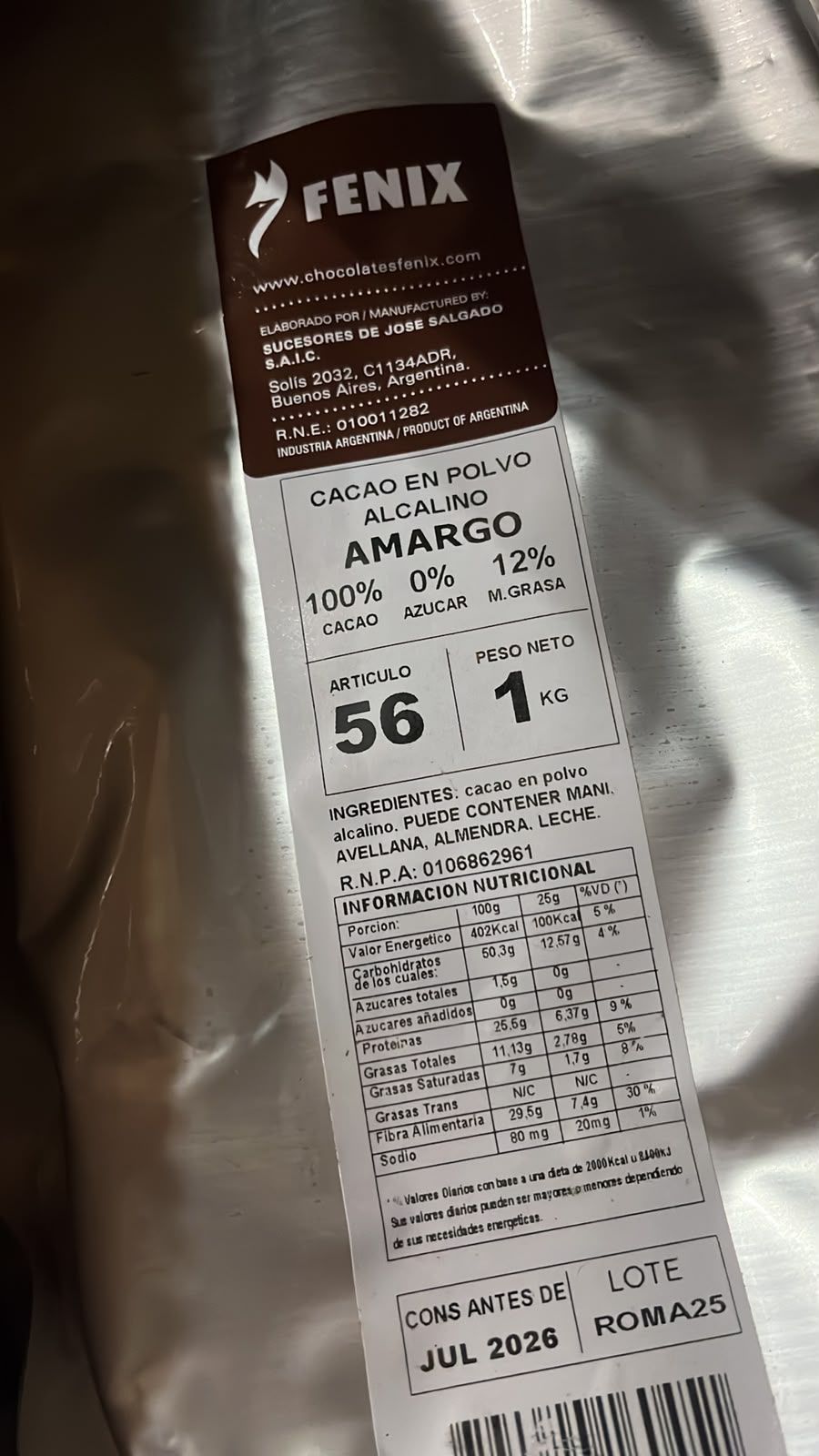 ARTÍCULO 56: CACAO EN POLVO AMARGO ALCALINO