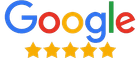 Logo Google avec cinq étoiles dorées.