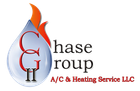 Logo for Chase Group A/C & Heating Service LLC: flame graphic with CG initials inside a water drop shape.