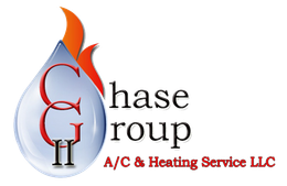 Logo for Chase Group A/C & Heating Service LLC: flame graphic with CG initials inside a water drop shape.