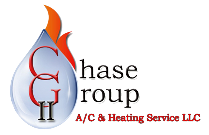 Logo for Chase Group A/C & Heating Service LLC: flame graphic with CG initials inside a water drop shape.