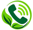 Green phone icon with wireless signal and leaf accents in a circular logo