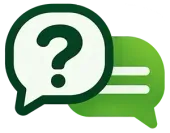 Two overlapping chat bubbles, one white with a green question mark and one green with white lines