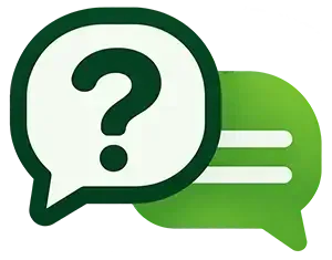 Two overlapping chat bubbles, one white with a green question mark and one green with white lines