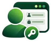 Green user profile and password security icon with login fields on a dark green background