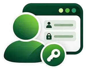 Green user profile and password security icon with login fields on a dark green background