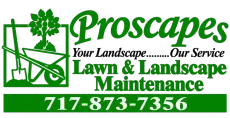Proscapes lawn and landscape maintenance logo in green with phone number 717-873-7356