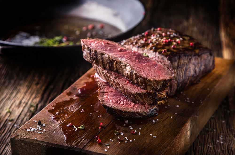 Roast Beef Rib Steak Slices On Wooden Board, Dubbo NSW