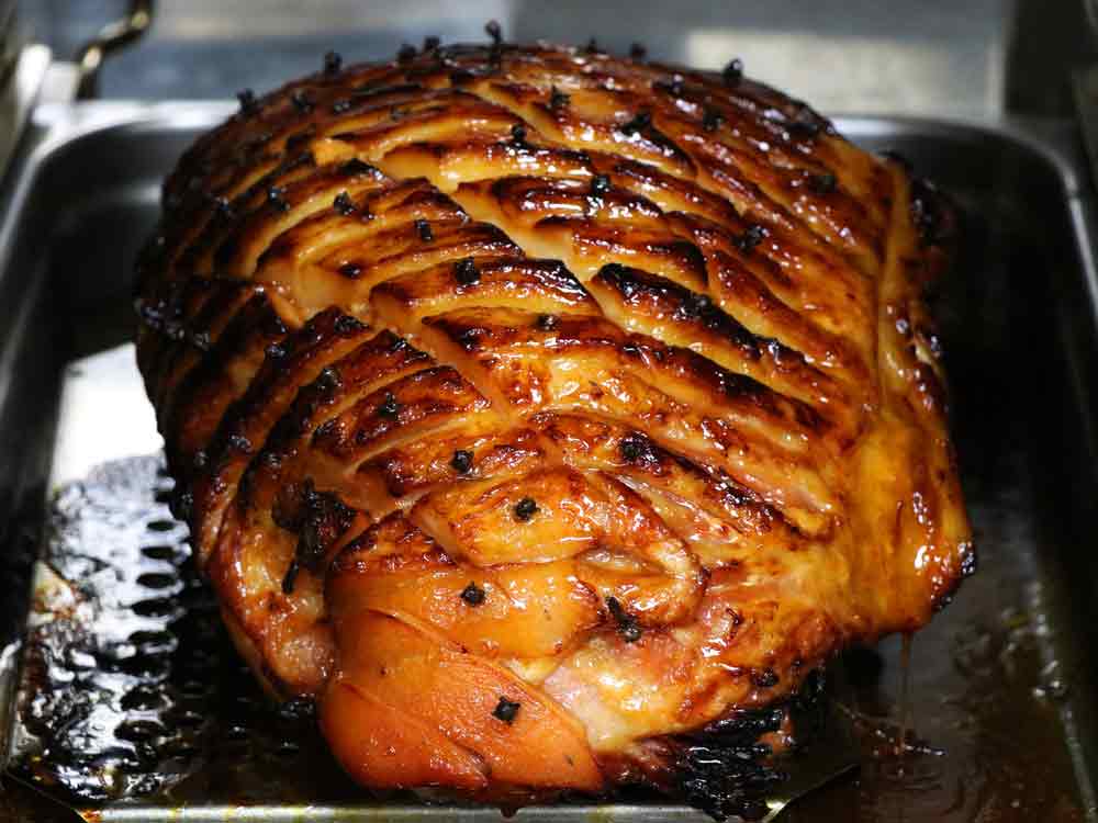 Roasted Ham On Roasting Tray Inside The Oven, Dubbo NSW