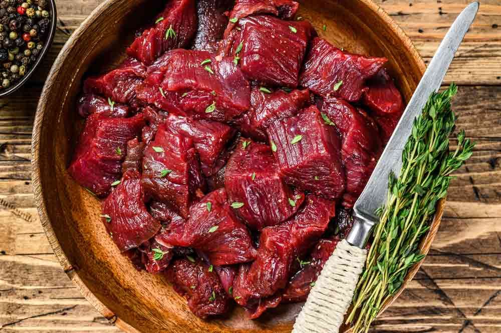 Square Cut Fresh Meat In A Wooden Bowl, Dubbo NSW