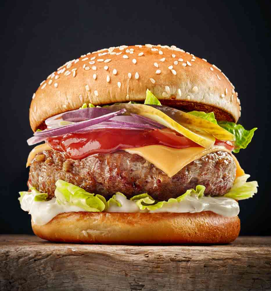 Tasty Burger On Wooden Table, Dubbo NSW