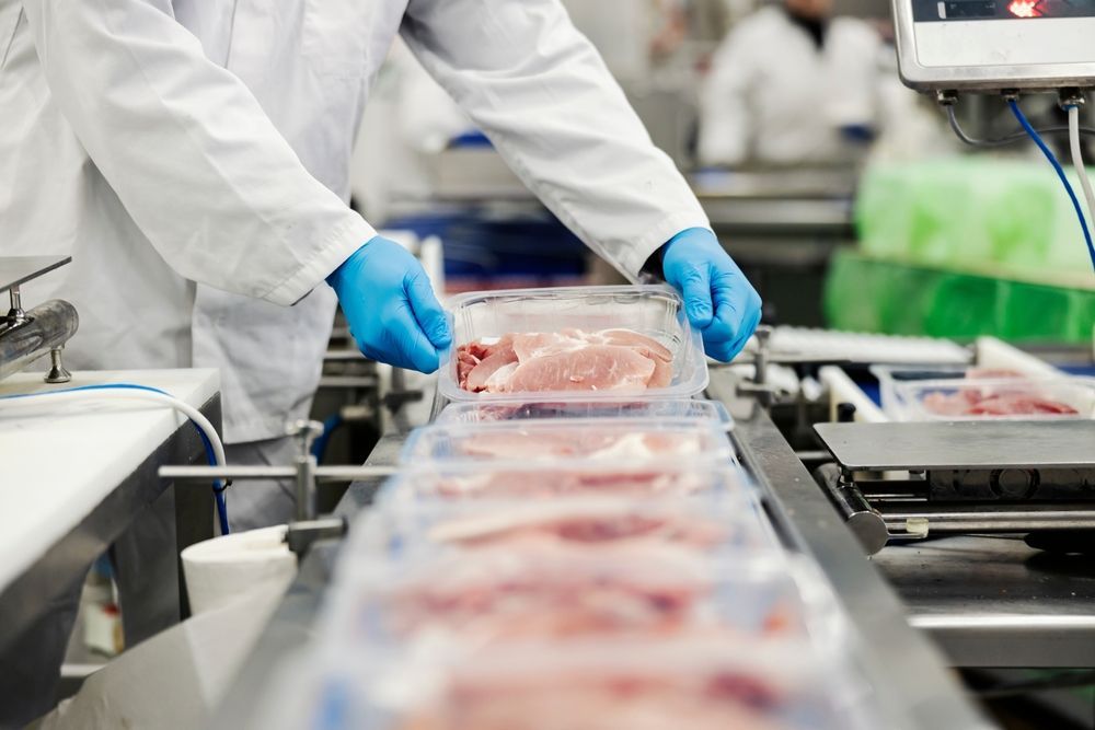 Meat industry worker gathering packed meat — Wholesale Butchery in Mudgee, NSW