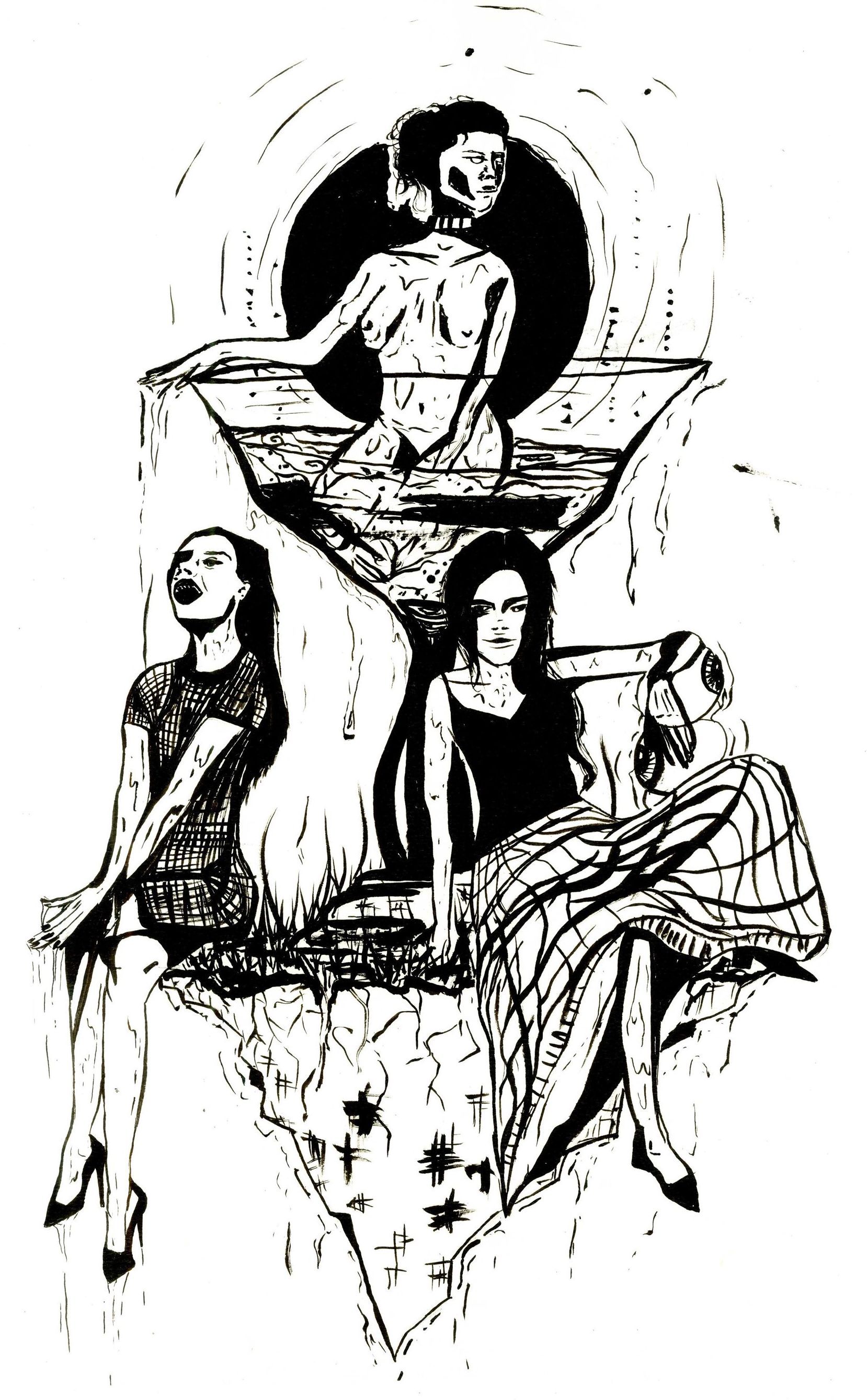 Ink drawing titled