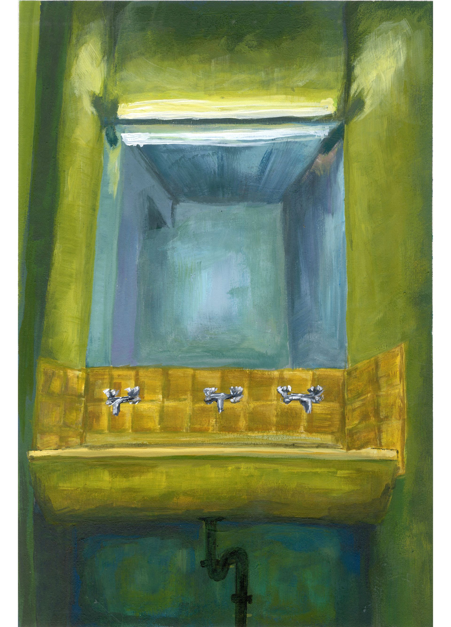Bathroom  acrylics on cardboard, 29.7 x 42 cm