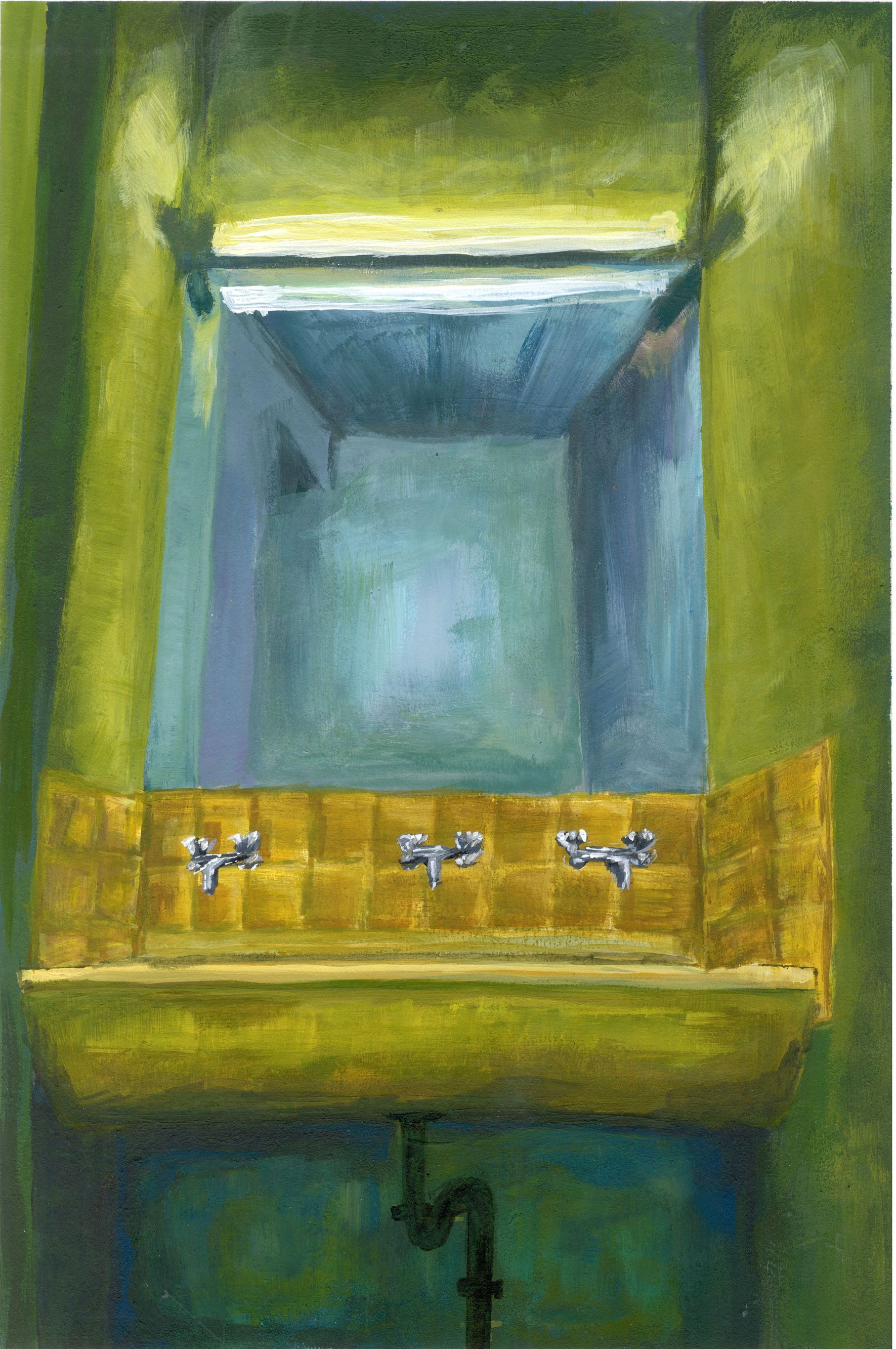 Acrylic painting depicting a room atmosphere that was created by studying colour theory and colour mixtures.
Acrylics on cardboard, 29.7 x 42 cm