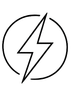 Logo mit schwarzem Blitz im Kreis auf weißem Hintergrund