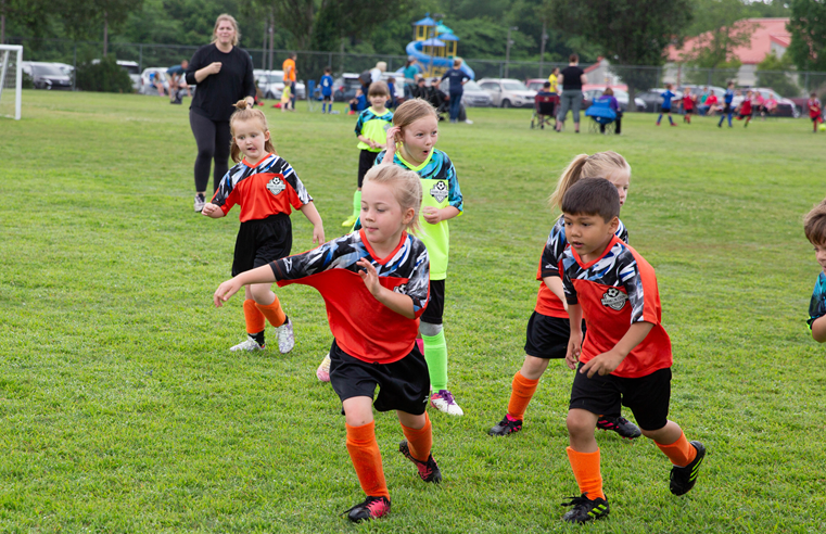 Franklin County Soccer Association youth soccer players in a game
