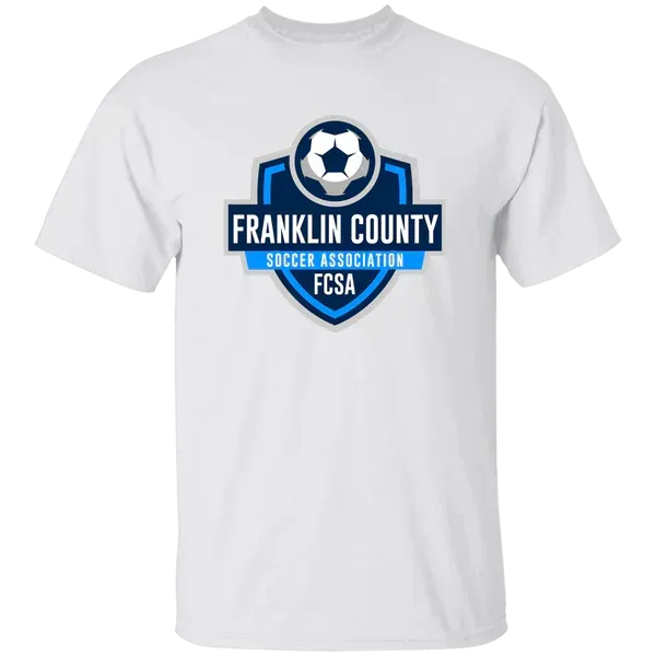 White T-shirt with Franklin County Soccer Association logo