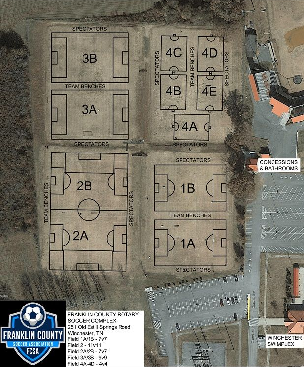 Franklin County Rotary Soccer Complex field layout for Fall